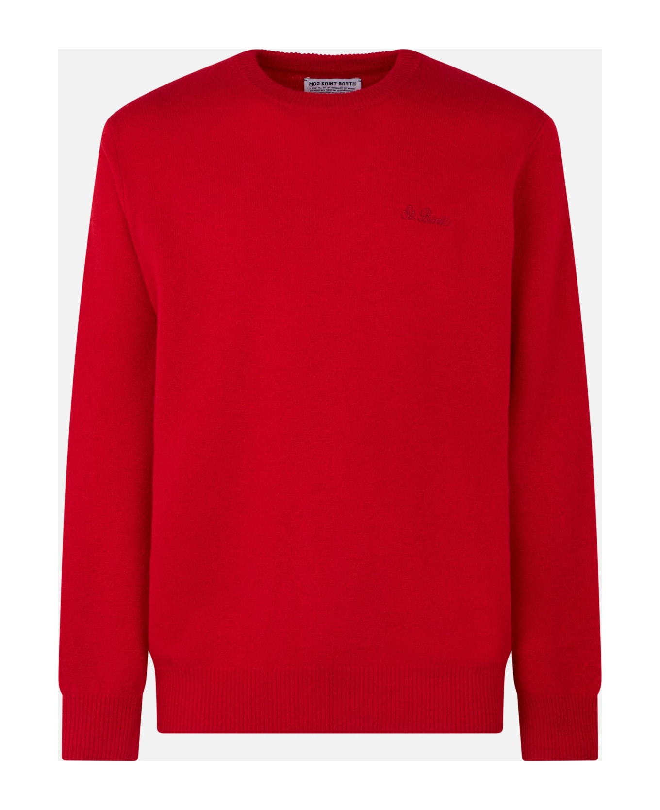 MC2 Saint Barth Man Crewneck Red Sweater With St. Barth Embroidery - RED