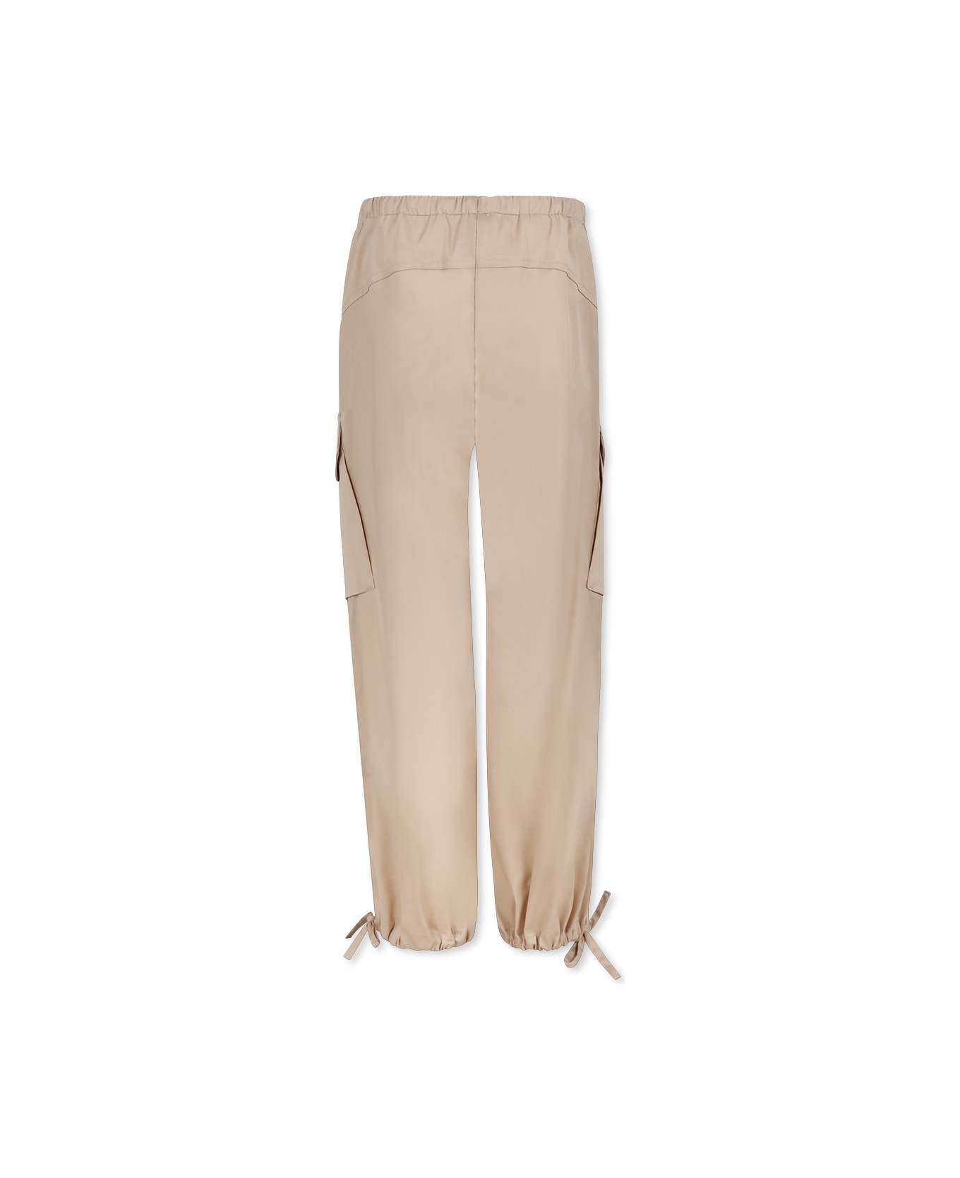 MSGM Beige Trousers For Girl With Logo - Beige