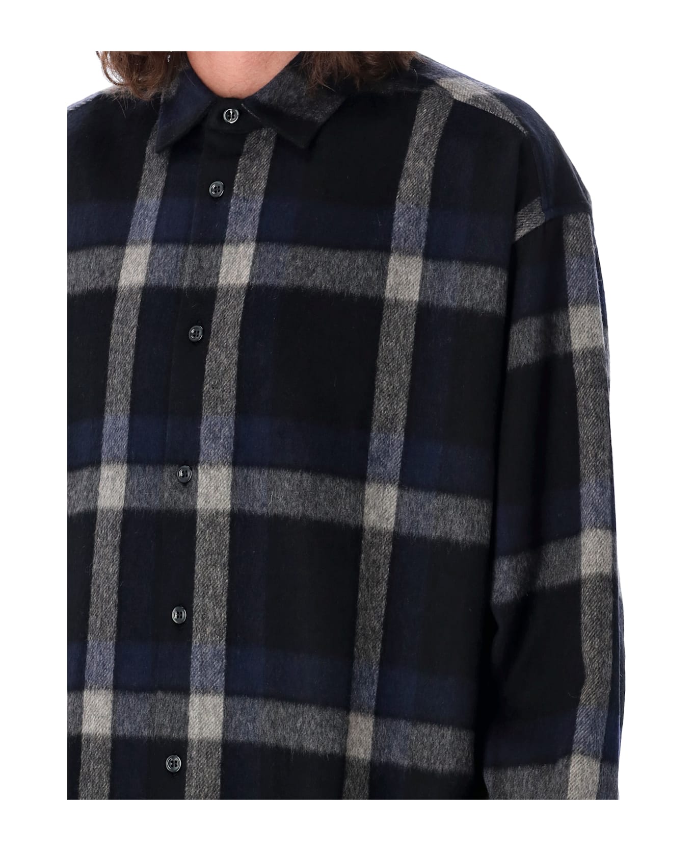 Emporio Armani Plaid Wool Shirt - GREY/BLUE