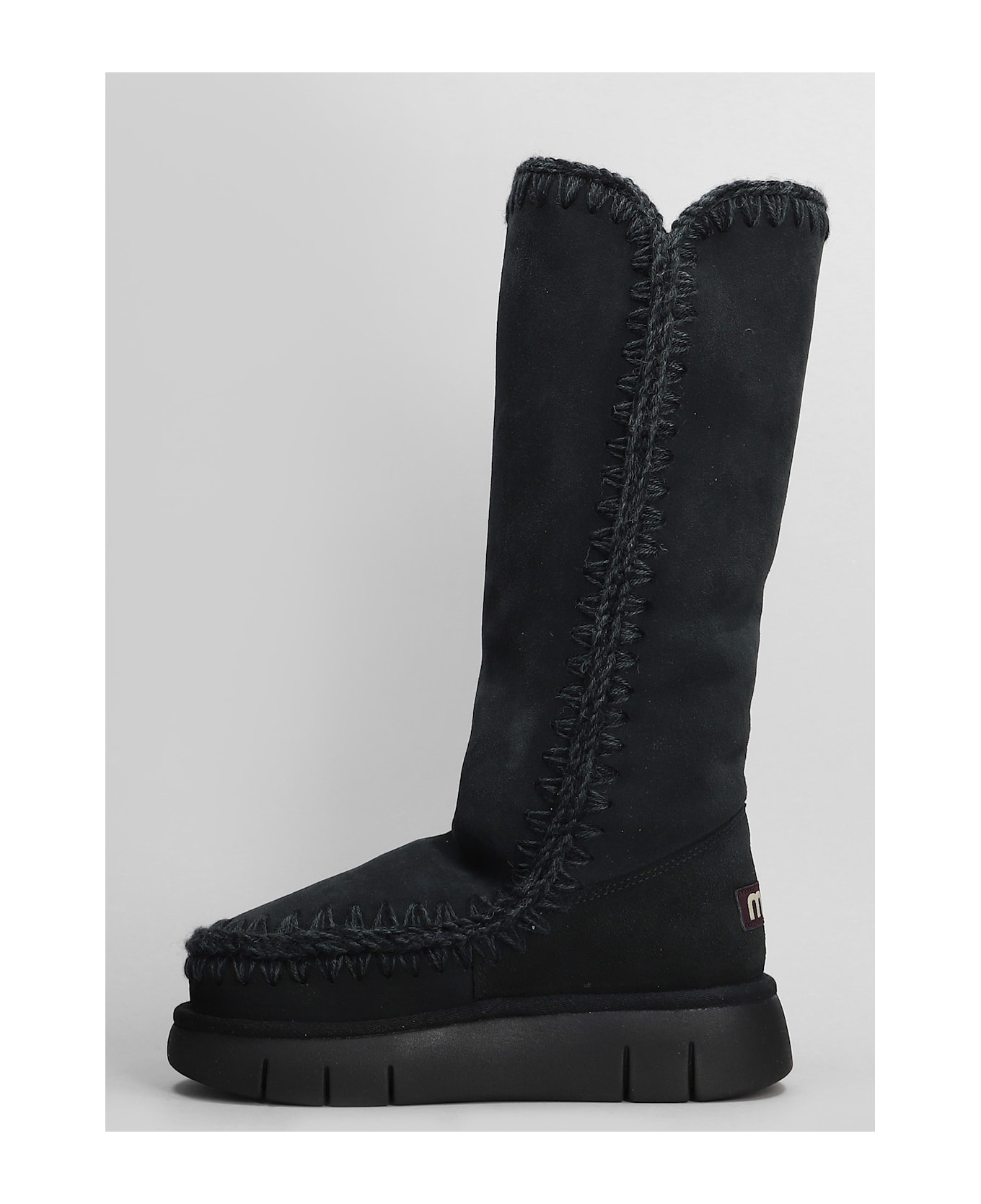 Mou Eskimo Bounce 40 Low Heels Boots In Black Suede - black