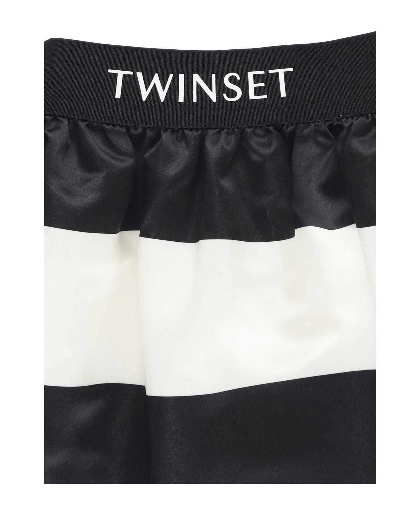 TwinSet Satin Striped Skirt - Black
