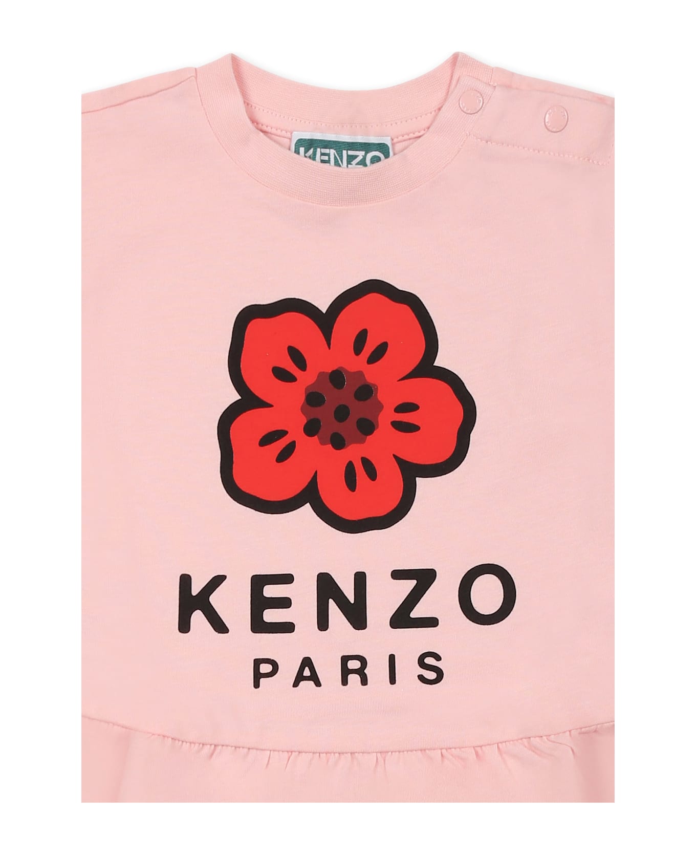 Kenzo Kids Pink Dress For Baby Girl Wih Boke Flower - Pink