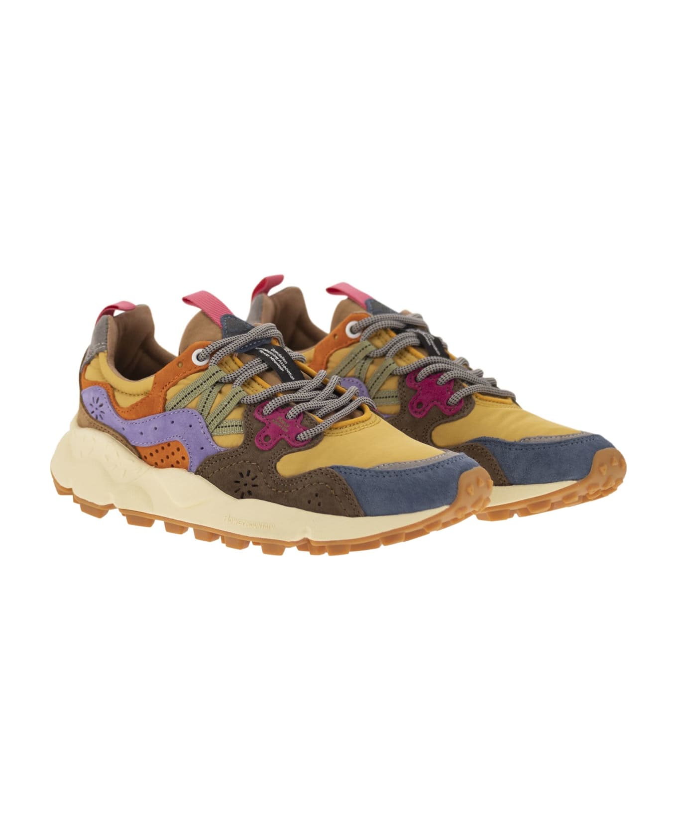 Flower Mountain Yamano 3 - Sneakers In Suede And Technical Fabric - Yellow/blue