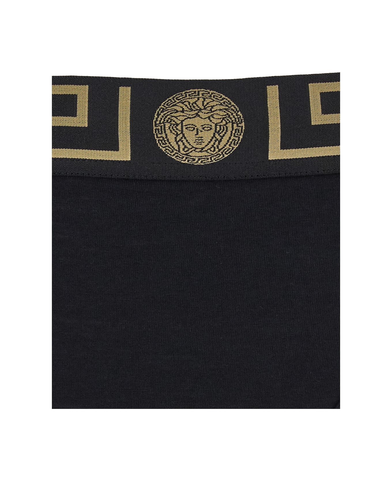 Versace Slip A Vita Alta Con Dettaglio Greca E Medusa In Cotone Stretch Nero Donna - Black