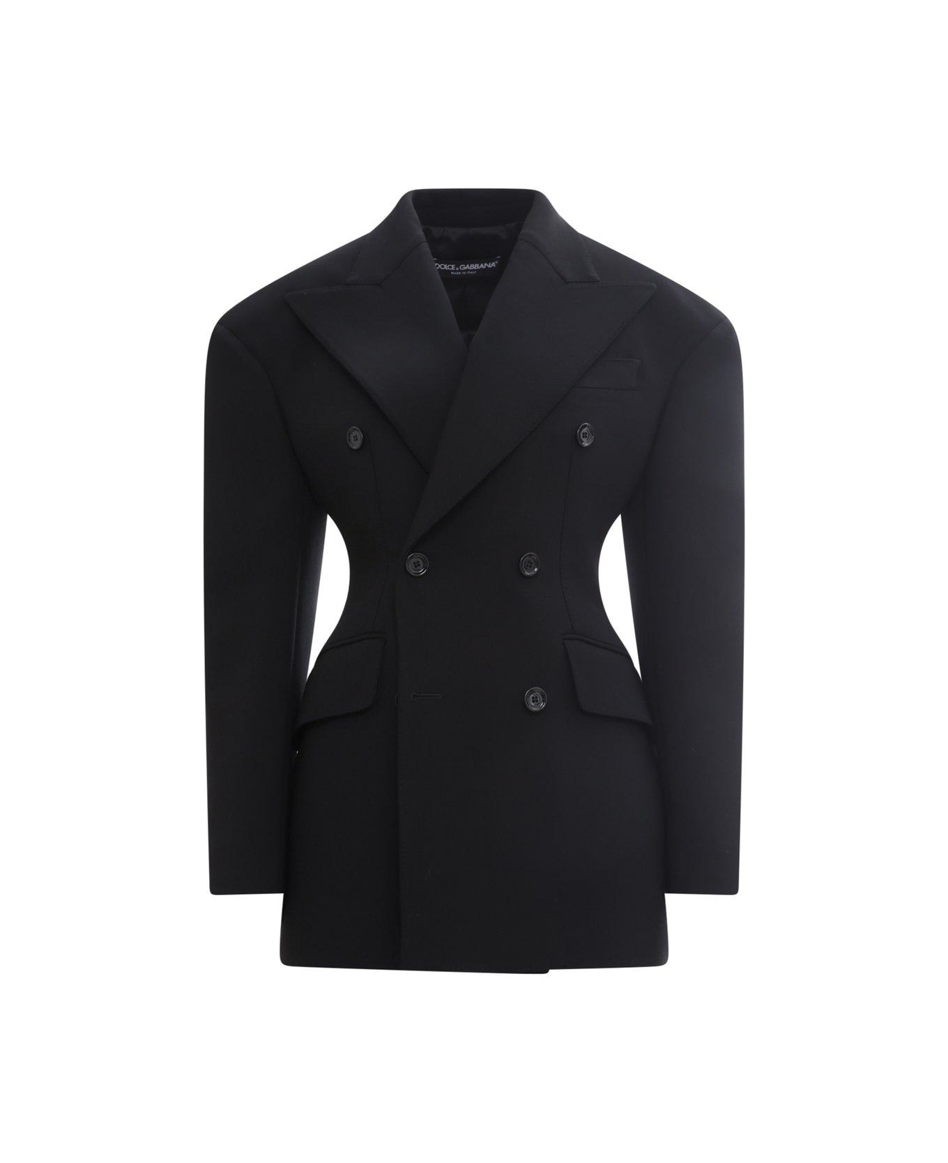 Dolce & Gabbana Double-breasted Technical Crepe Jacket - Nero