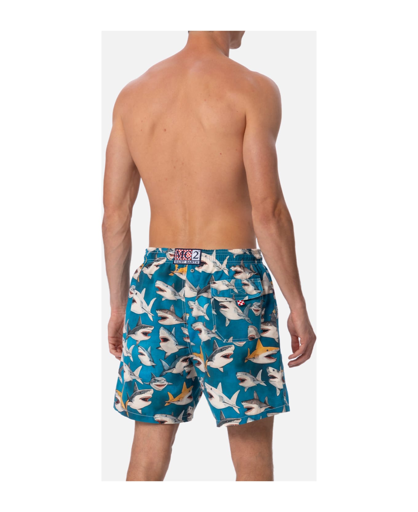 MC2 Saint Barth Man Mid-length Gustavia Swim-shorts With Shark Print | Ai Co-created Design By Rickdick - Powered By Red-eye - GREEN
