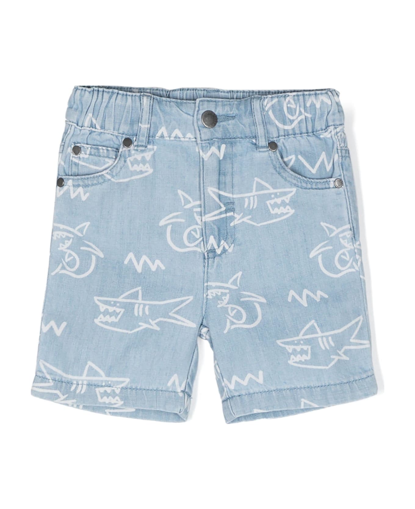 Stella McCartney Kids Blue Denim Bermuda Shorts With Shark Print - Blue