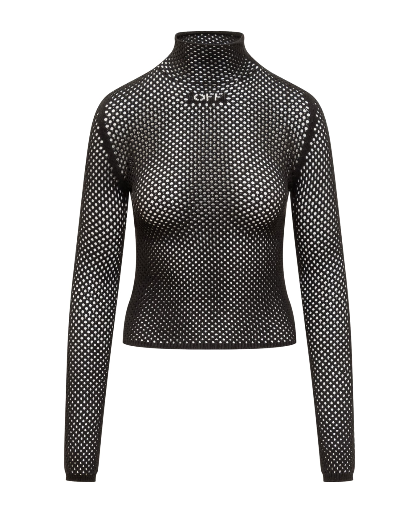 Off-White Viscose Blend Mesh Top With Logo - BLACK/WHITE