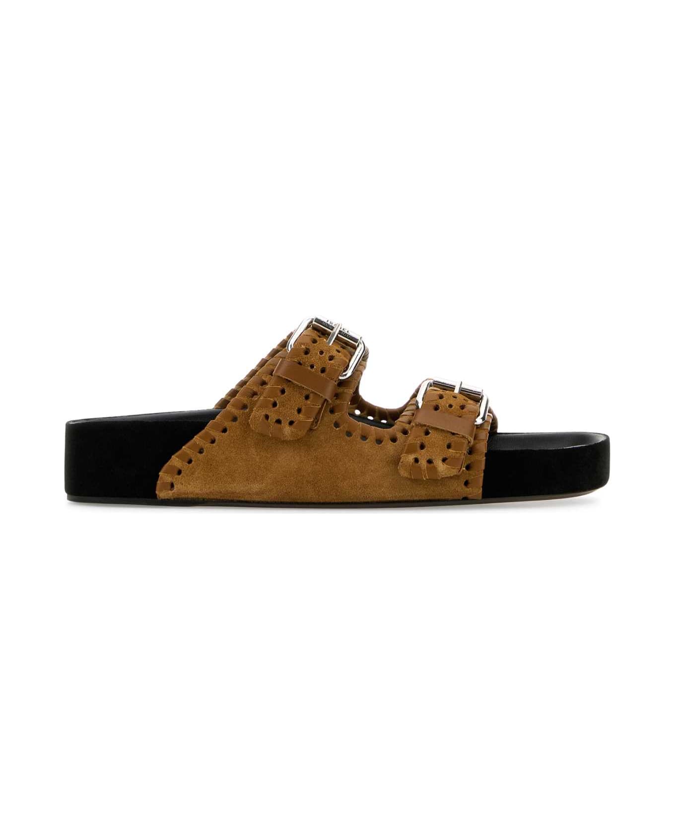 Isabel Marant Camel Suede Lennyo Slippers - COGNAC