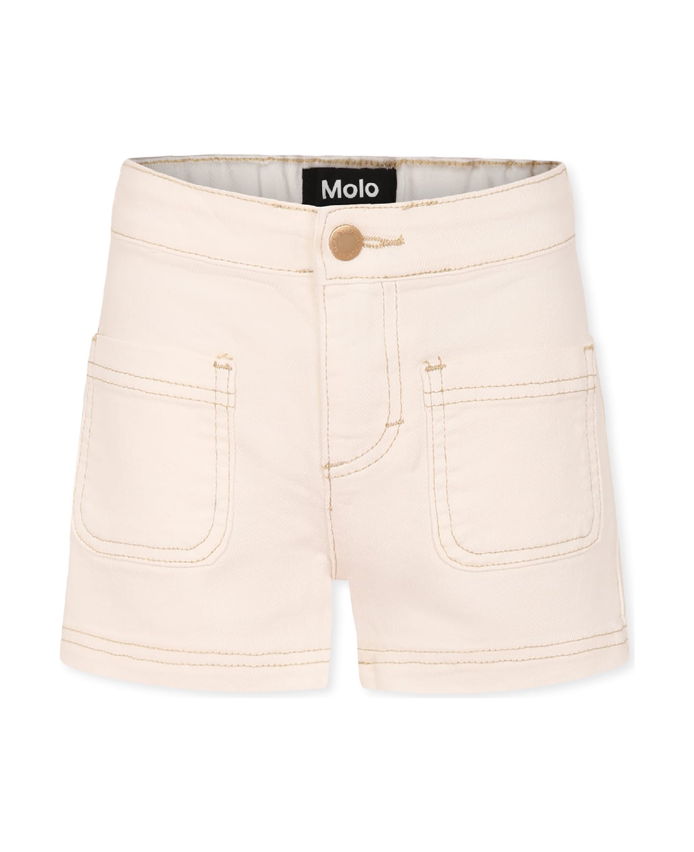 Molo Ivory Shorts For Girl With Logo Patch - White