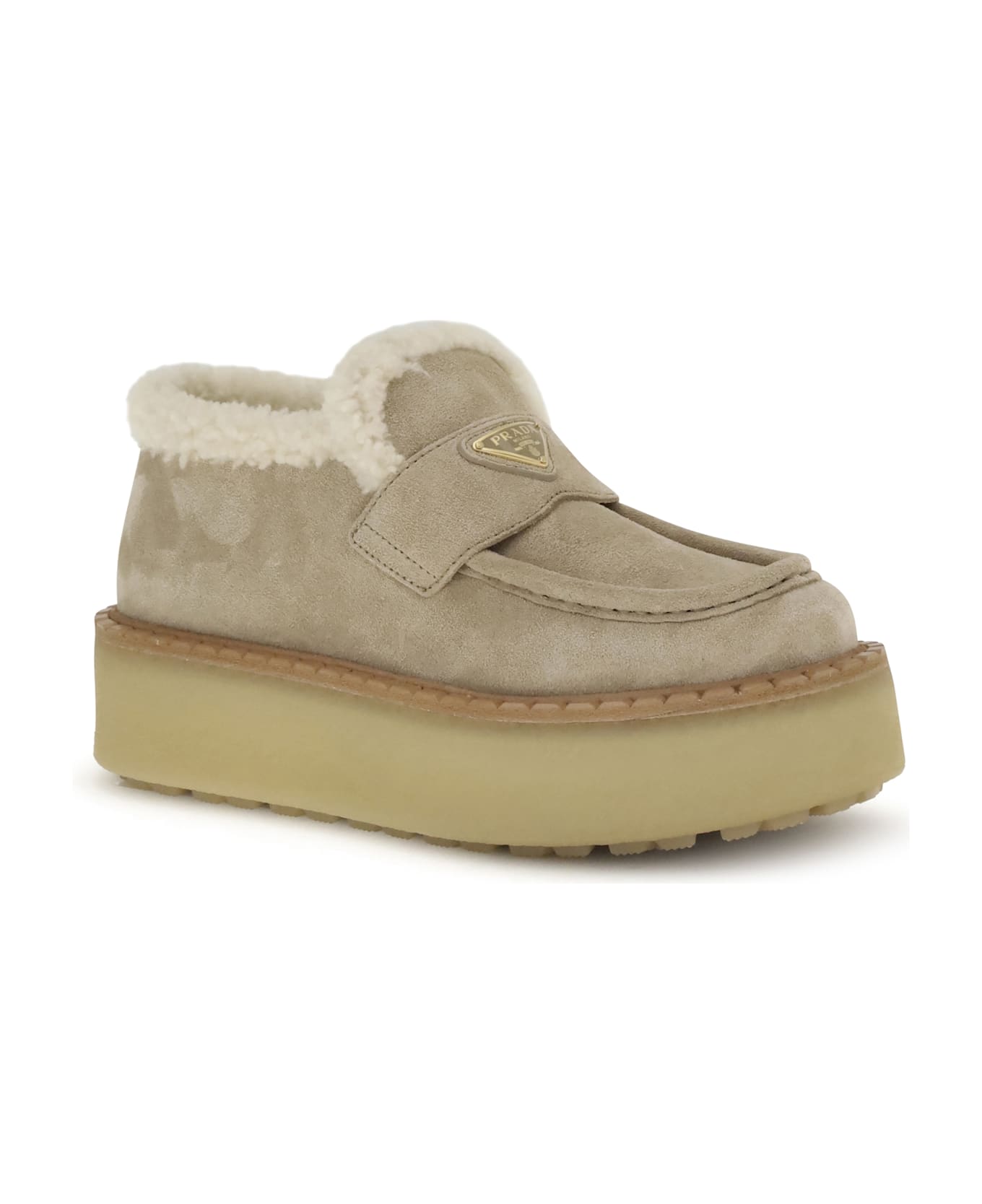 Prada Suede Loafers With Shearling