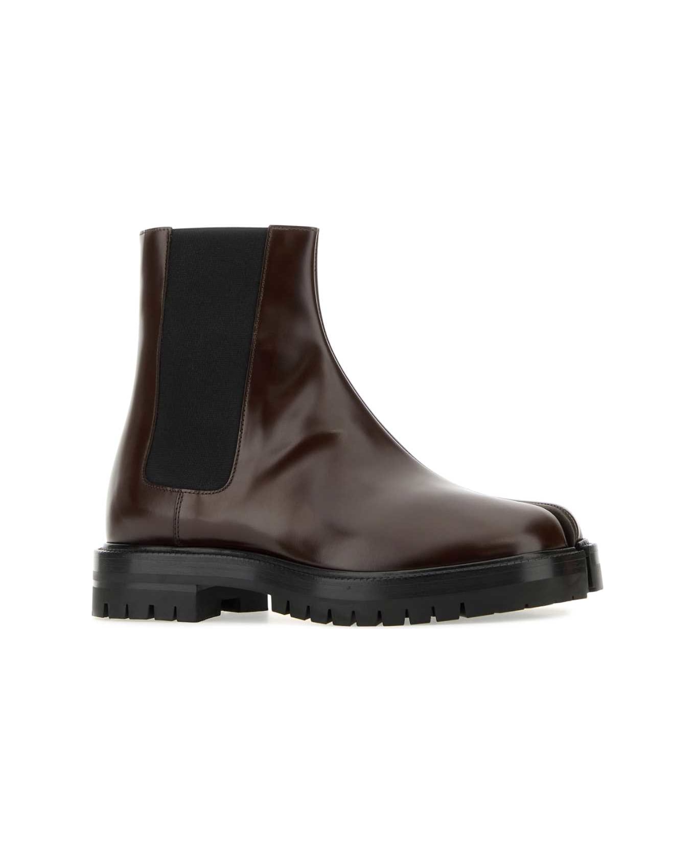 Maison Margiela Burgundy Leather Tabi County Chelsea Ankle Boots - CHICBROWN