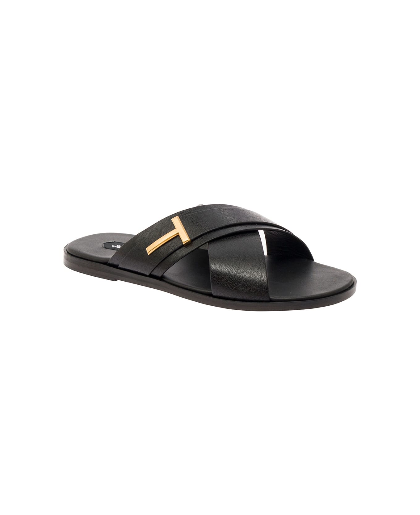 Tom Ford 'preston' Black Flat Sandals With T Detail In Leather Man - Black その他各種シューズ