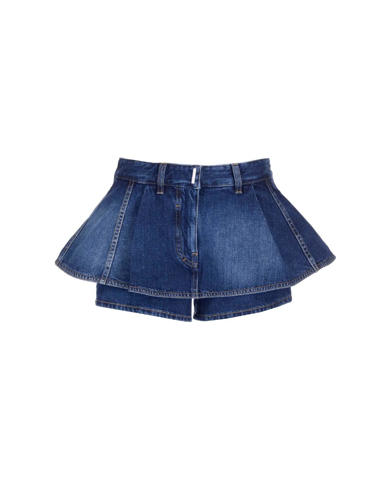 Givenchy Ruffled Denim Shorts - BLUE
