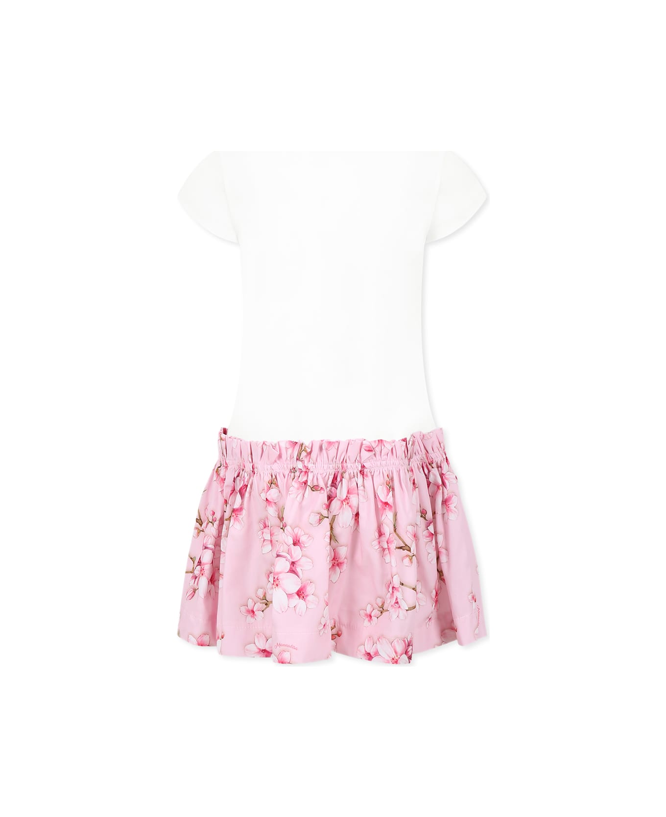 Monnalisa White Dress For Baby Girl With Bambi - Multicolor