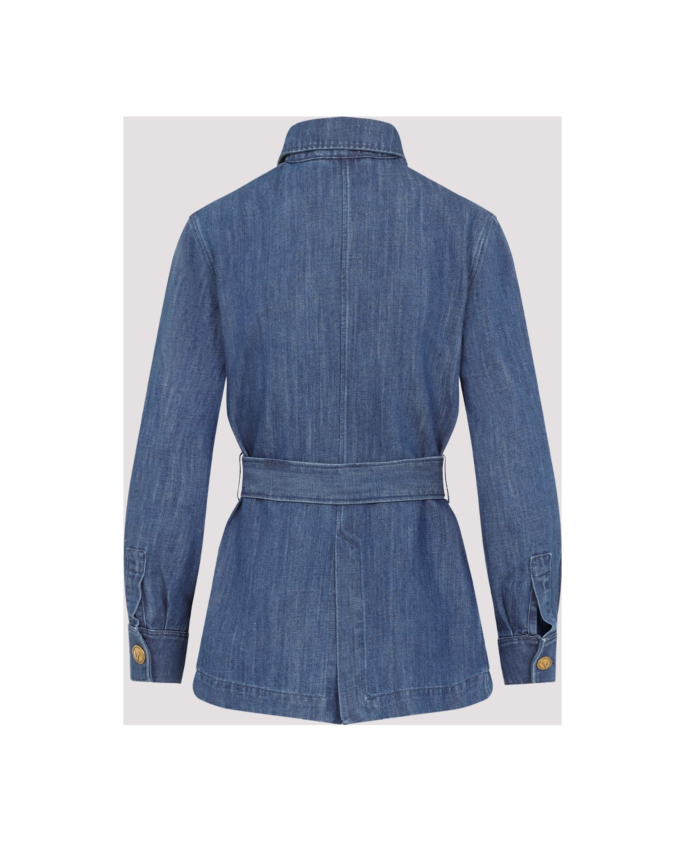 Valentino Garavani Sahariana Belted Waist Denim Jacket - Medium Blue Denim