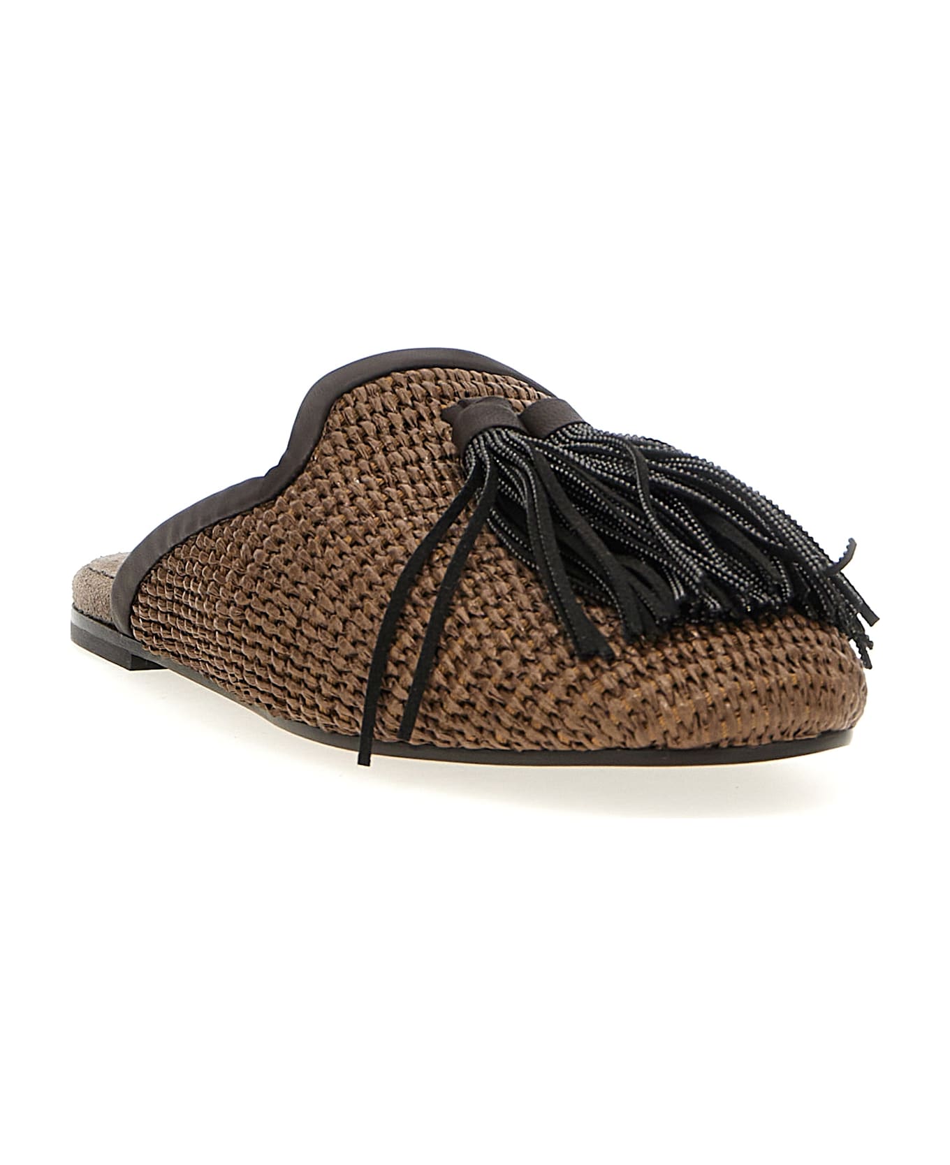 Brunello Cucinelli Jewel Tassel Sabots - Brown