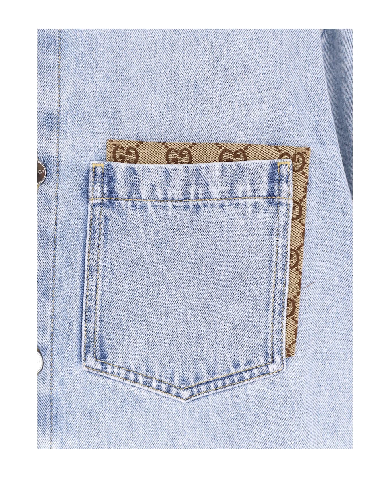 Gucci Denim Shirt With Gg Insert - LIGHT BLUE/MIX