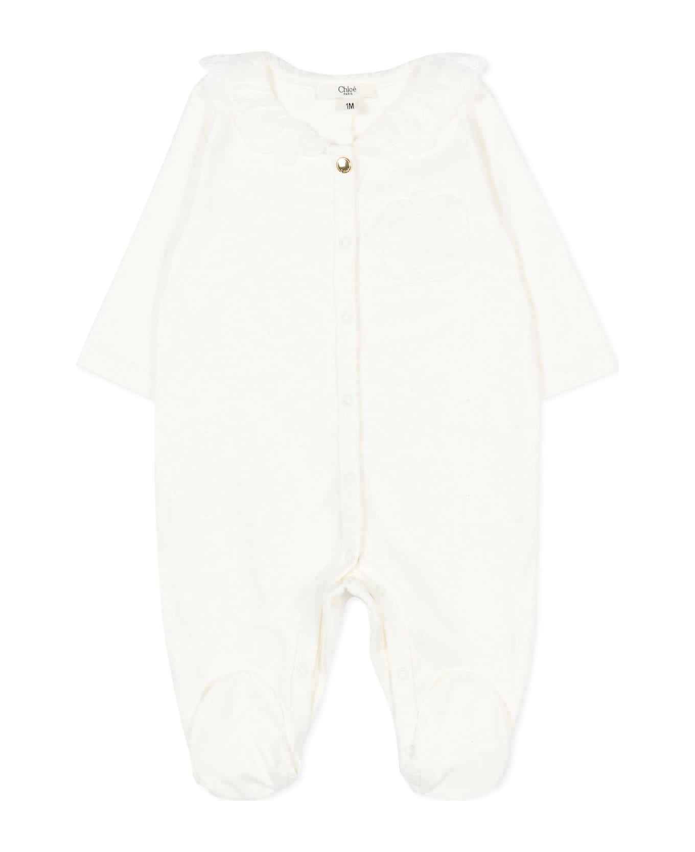 Chloé Ivory Babygrow Set For Baby Girl With Logo - White