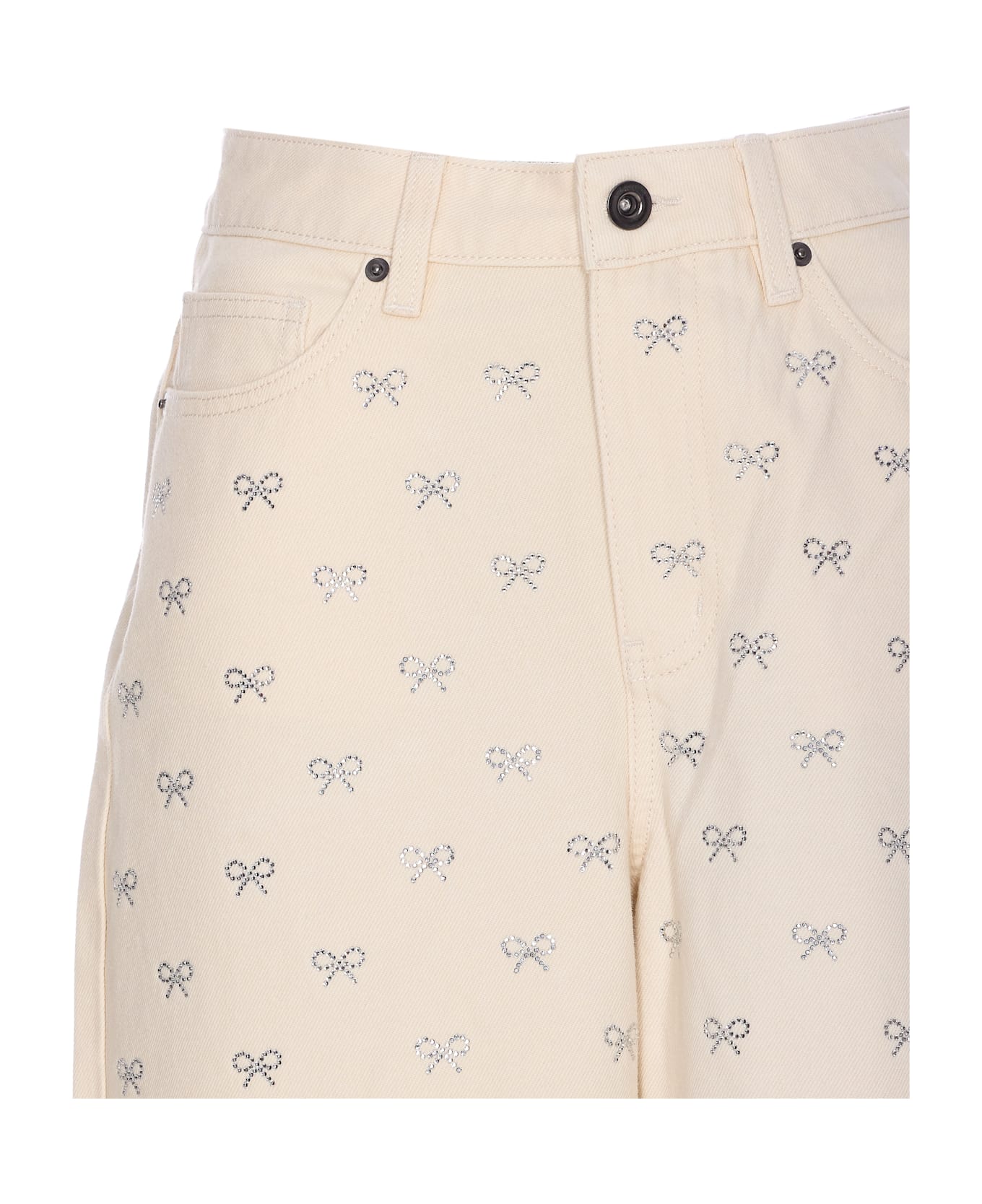 self-portrait Diamante Bow Jeans - White
