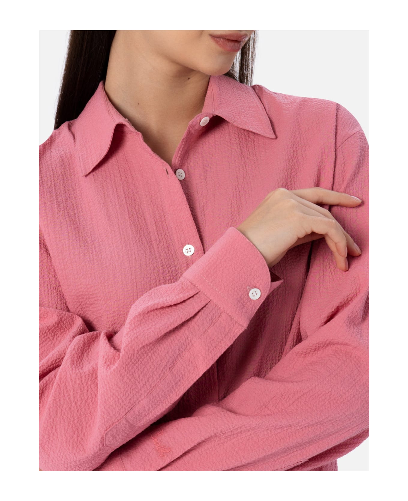 MC2 Saint Barth Woman Pink Seersucker Shirt Aisha - PINK