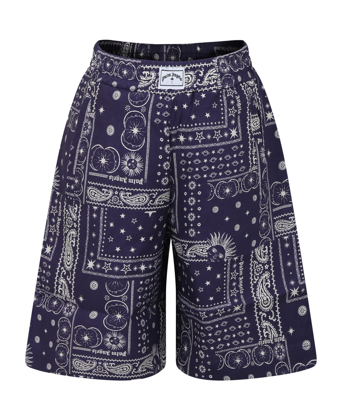 Palm Angels Blue Shorts For Boy With Print - BLUE/WHITE ボトムス