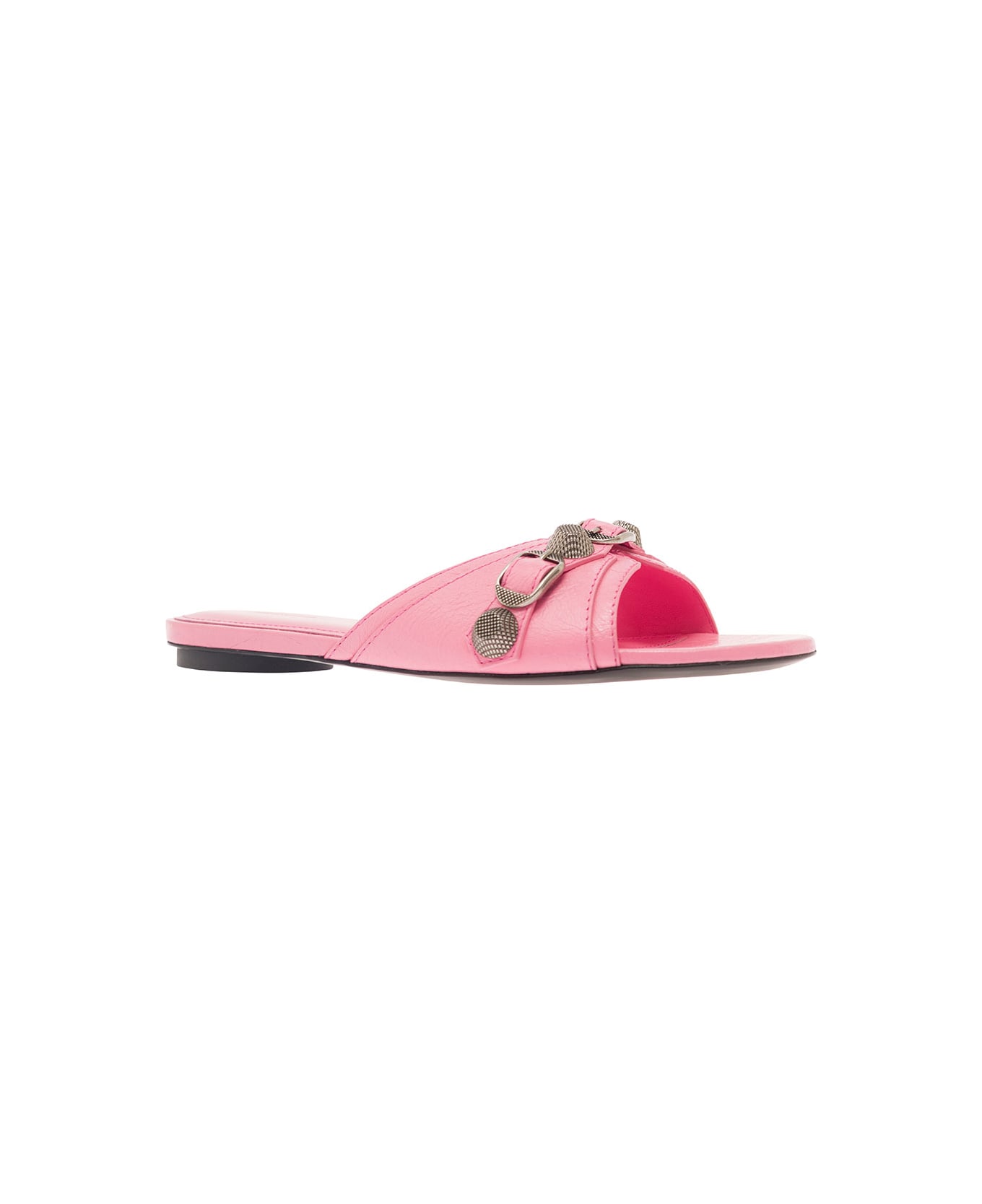 Balenciaga 'cagole' Pink Sandals With Studs And Buckles In Smooth Leather Woman - Pink