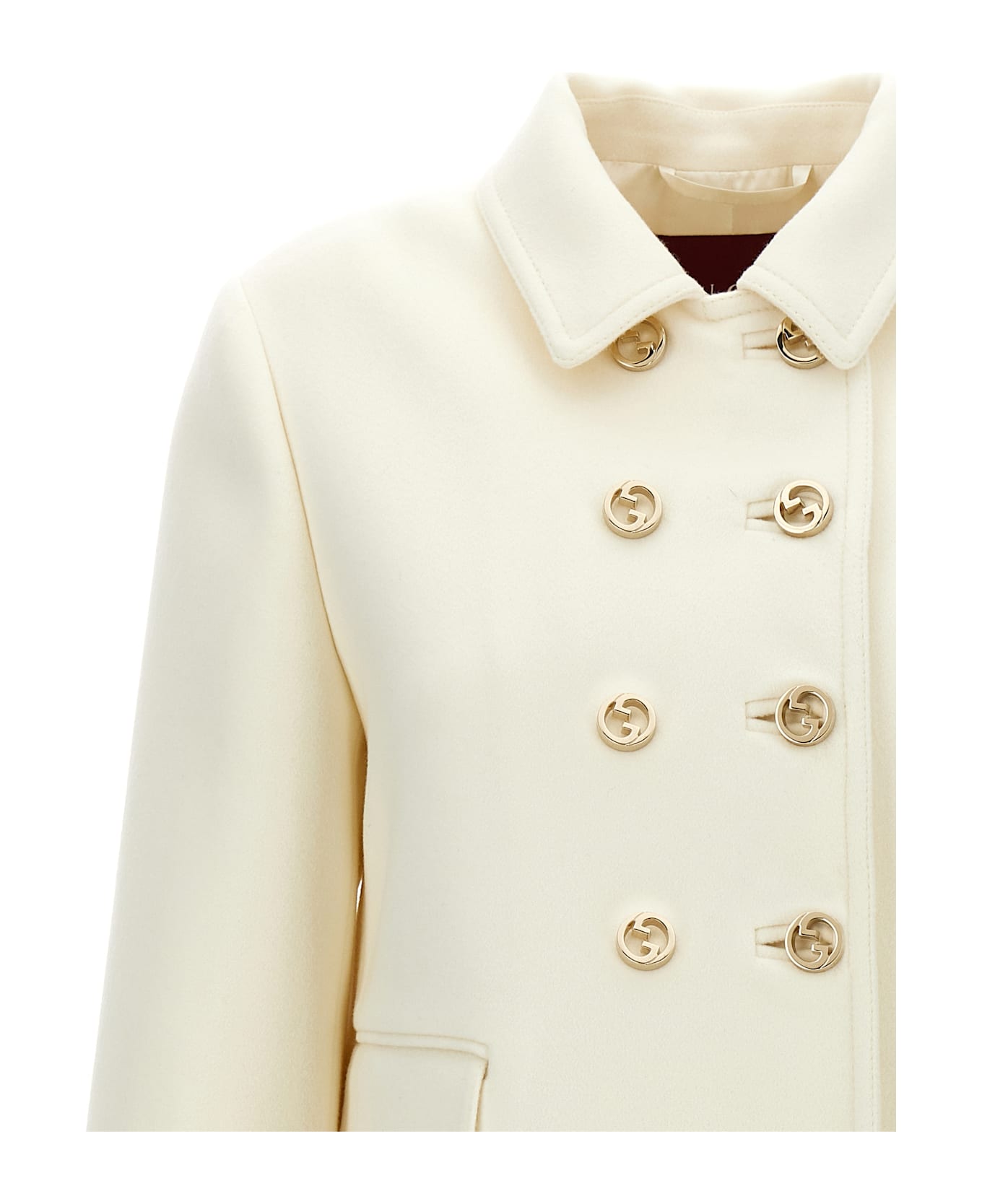 Gucci 'gg' Double-breasted Coat - NATURALWHITE