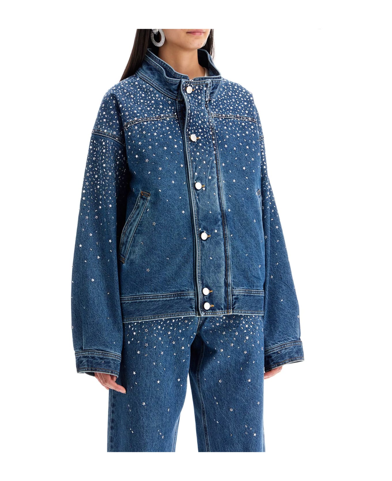 Alessandra Rich Denim Bomber Jacket - BLUE (Blue)