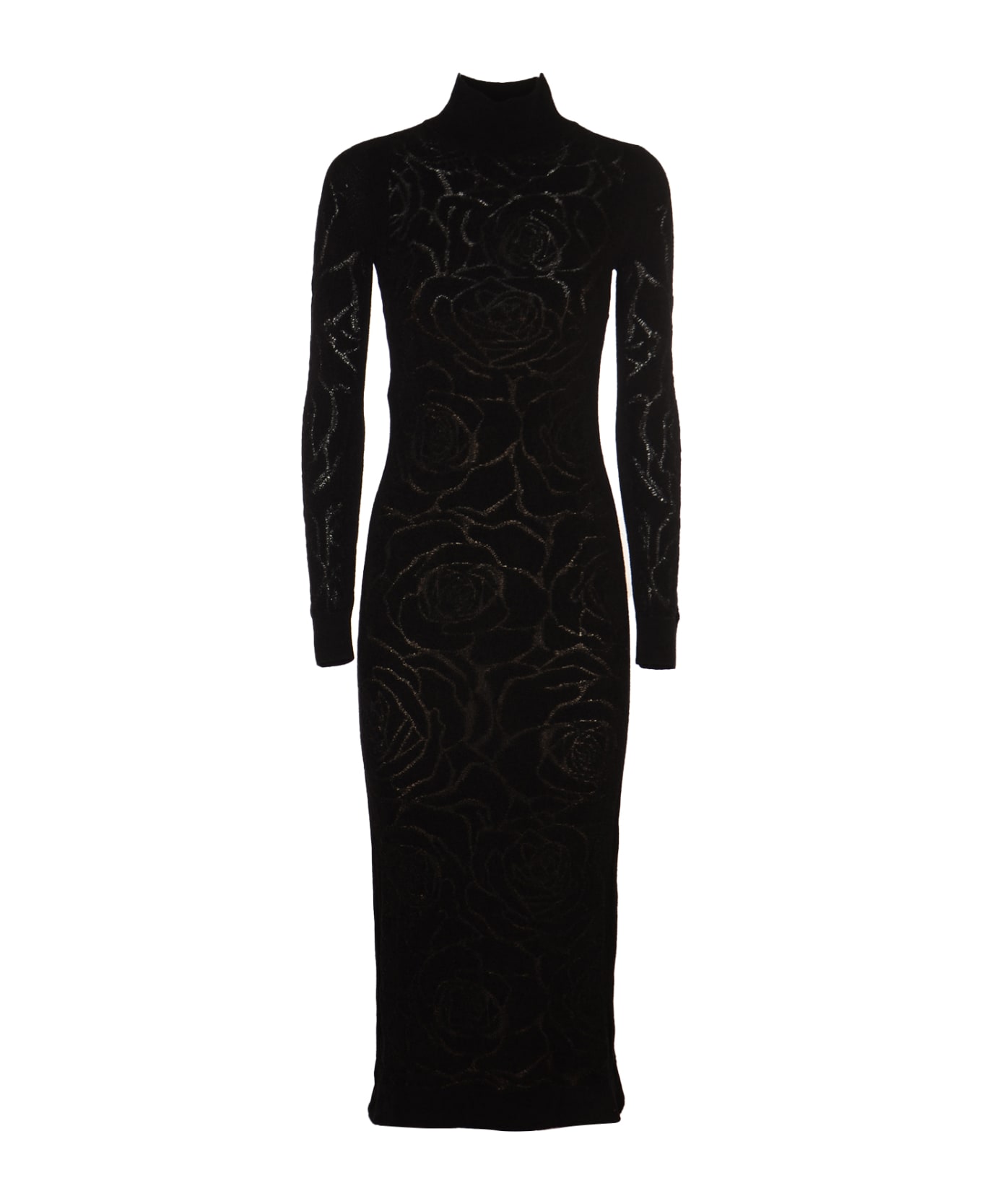 Alberta Ferretti High-neck Longsleeved Knit Dress - Black ワンピース＆ドレス