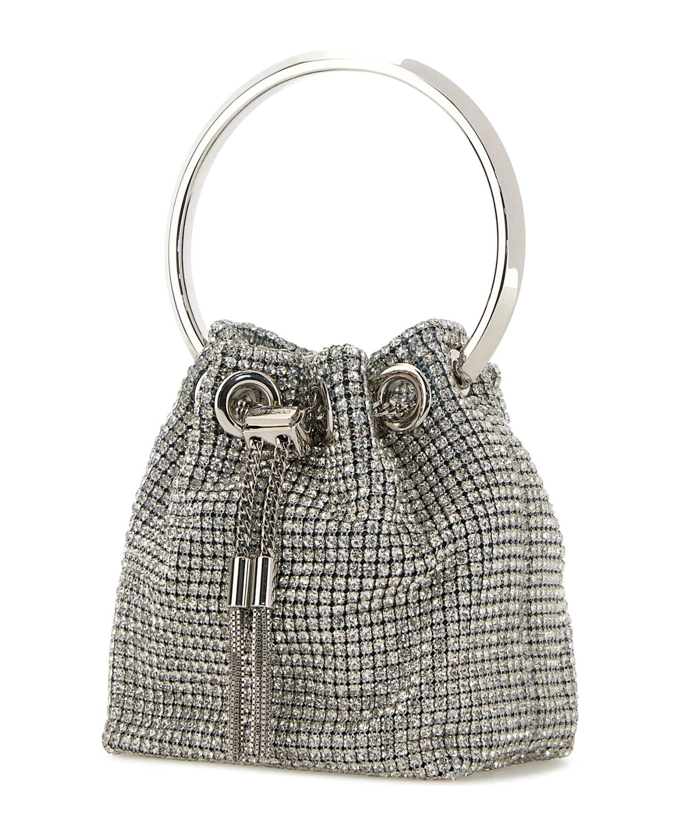 Jimmy Choo Silver Rhinestone Mesh Micro Bon Bon Bucket Bag - SILVER