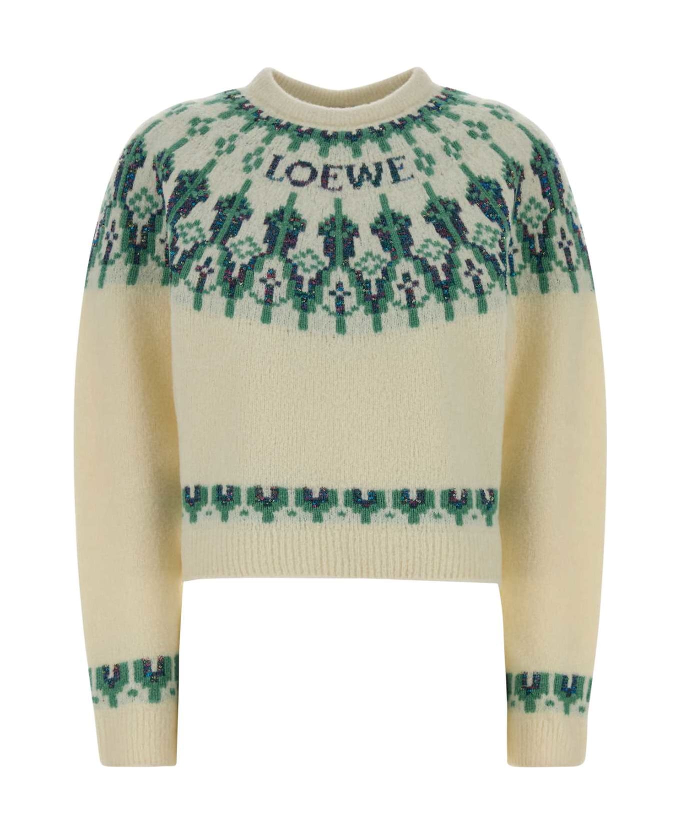 Loewe Ivory Stretch Wool Blend Sweater - WHITEMINT