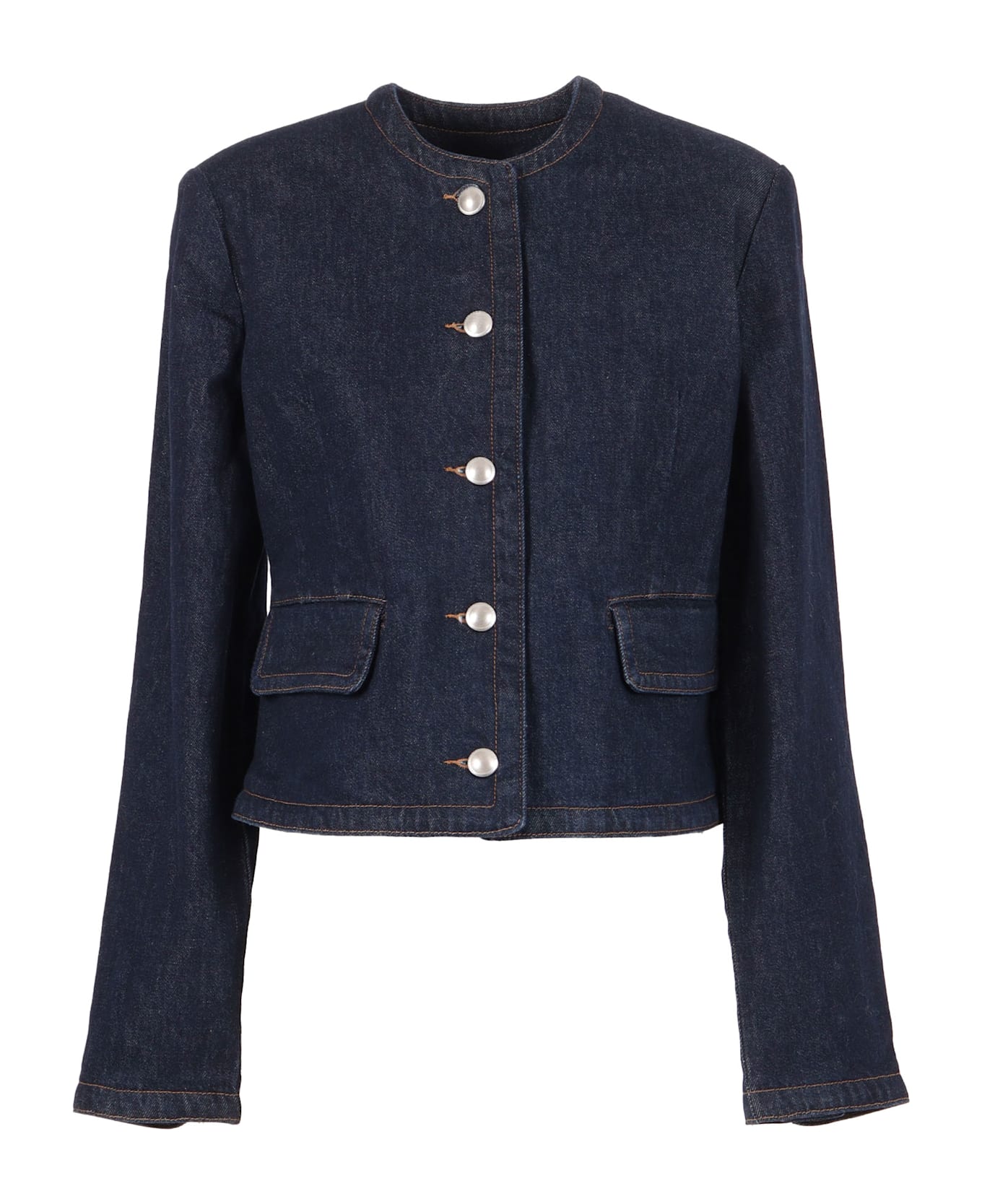 7 For All Mankind Lady Jacket Smoove With Exposed Buttons - BLUE