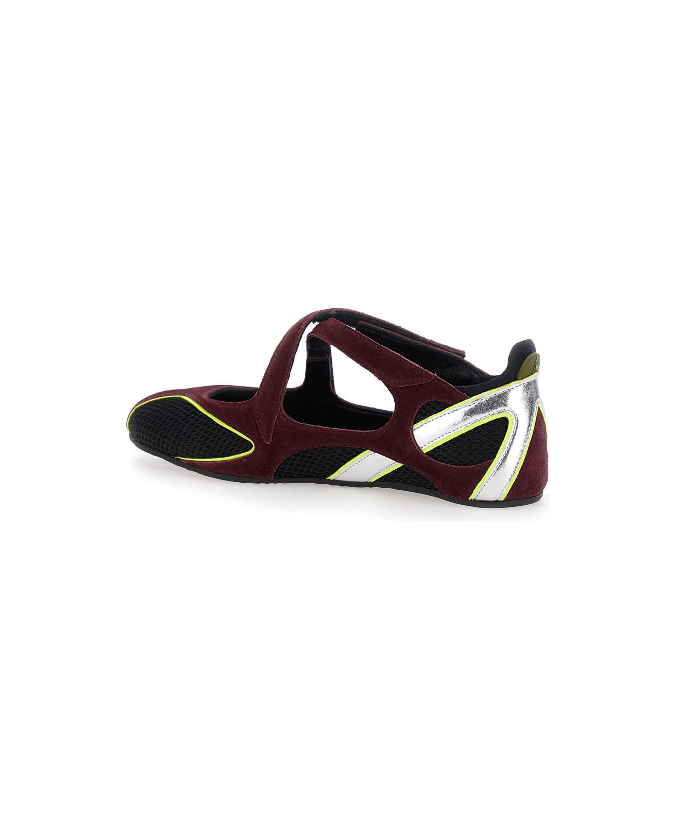 The Attico 'nomad' Bordeaux Ballet Shoes With Criss-crossed Straps And Mesh Panels In Tech Fabric And Suede Woman - Bordeaux