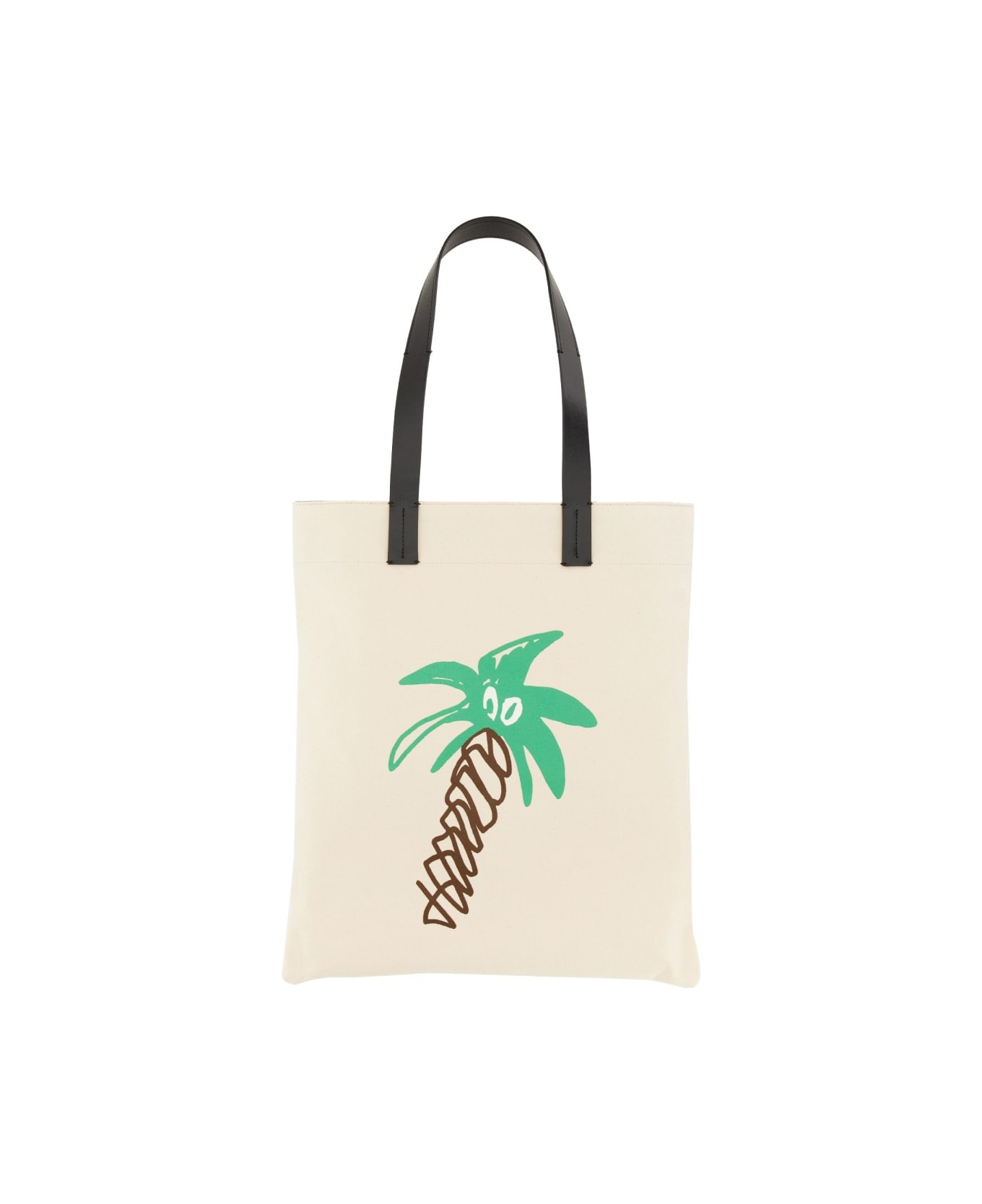 Palm Angels Cotton Canvas Shopping Bag - WHITE トートバッグ