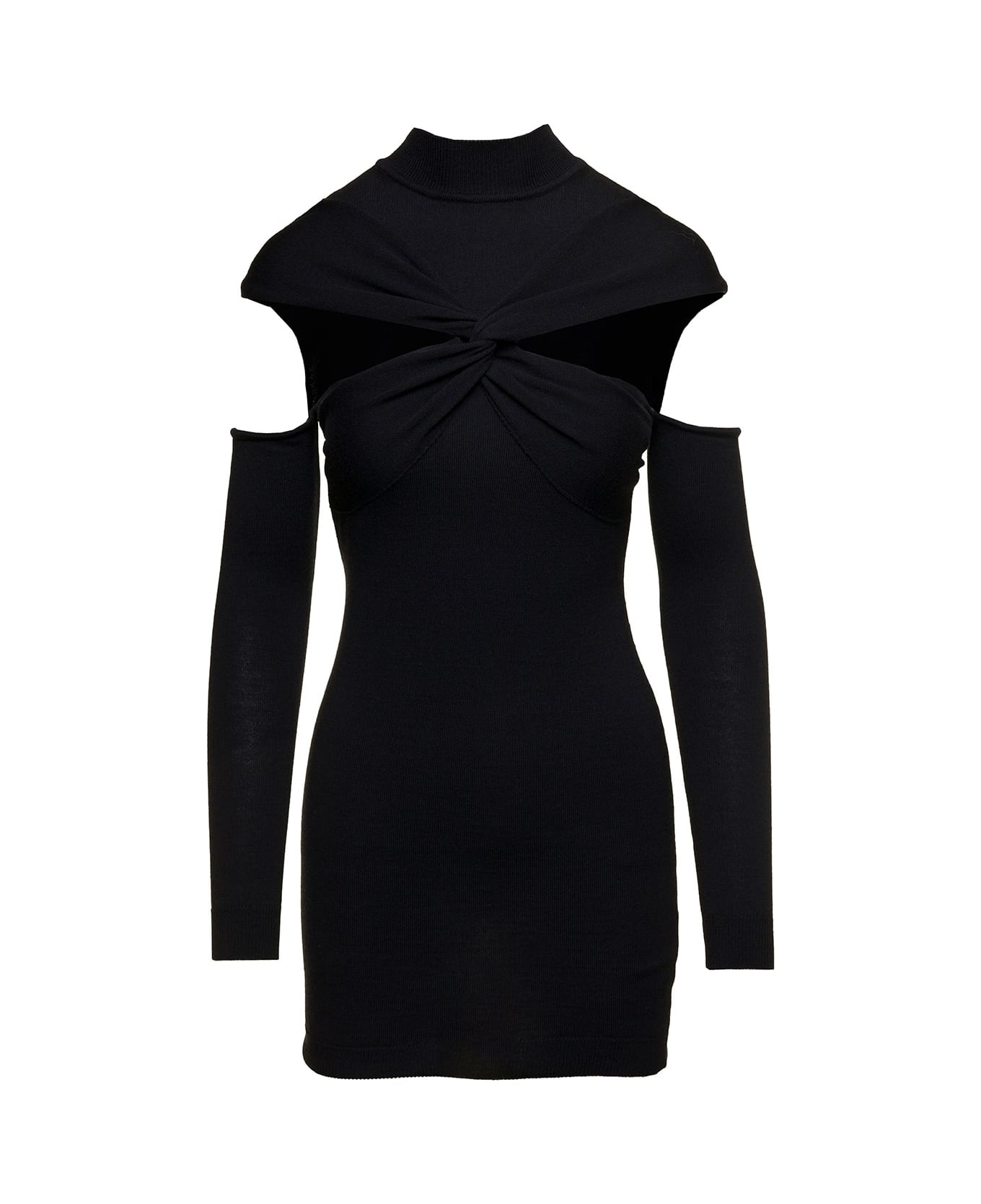 Coperni Mini Black Dress With Mock Neck And Twisted Cut-out In Wool Woman - Black