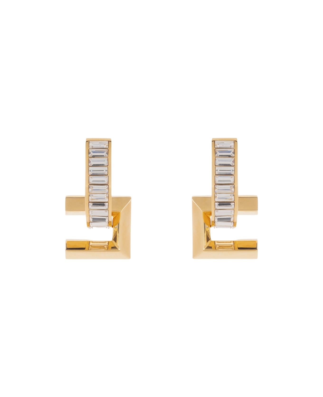 Elisabetta Franchi Brass Semi-circle Earrings With Rhinestones And Logo - Oro giallo