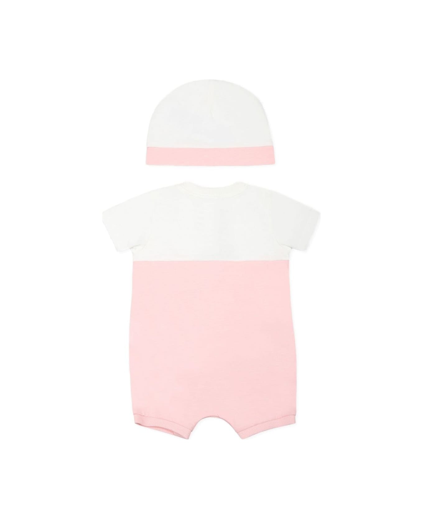 Moschino Pink Set With One-piece And Beanie With Logo Detail On The Front In Cotton Baby - Pink
