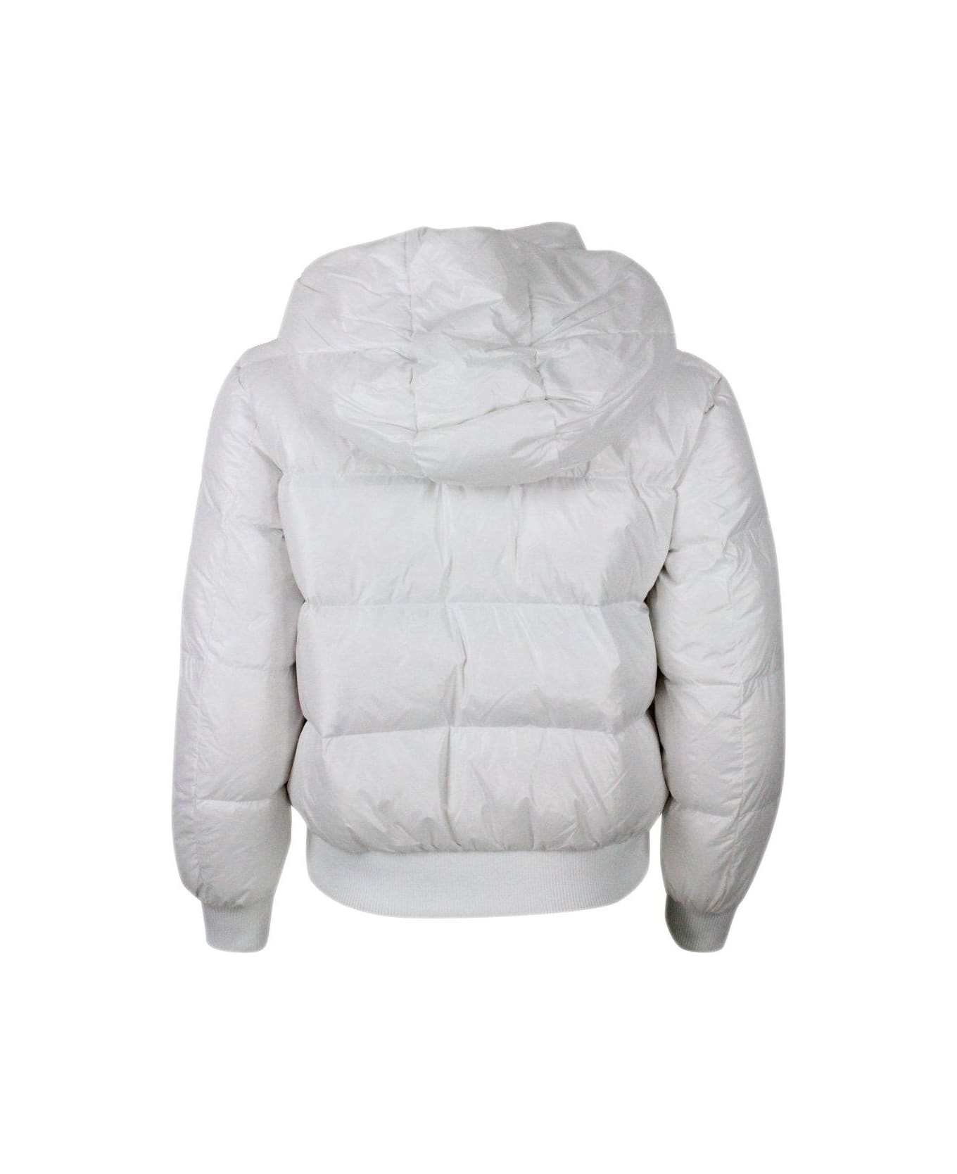 Armani Exchange Hooded Zipped Puffer Jacket - White