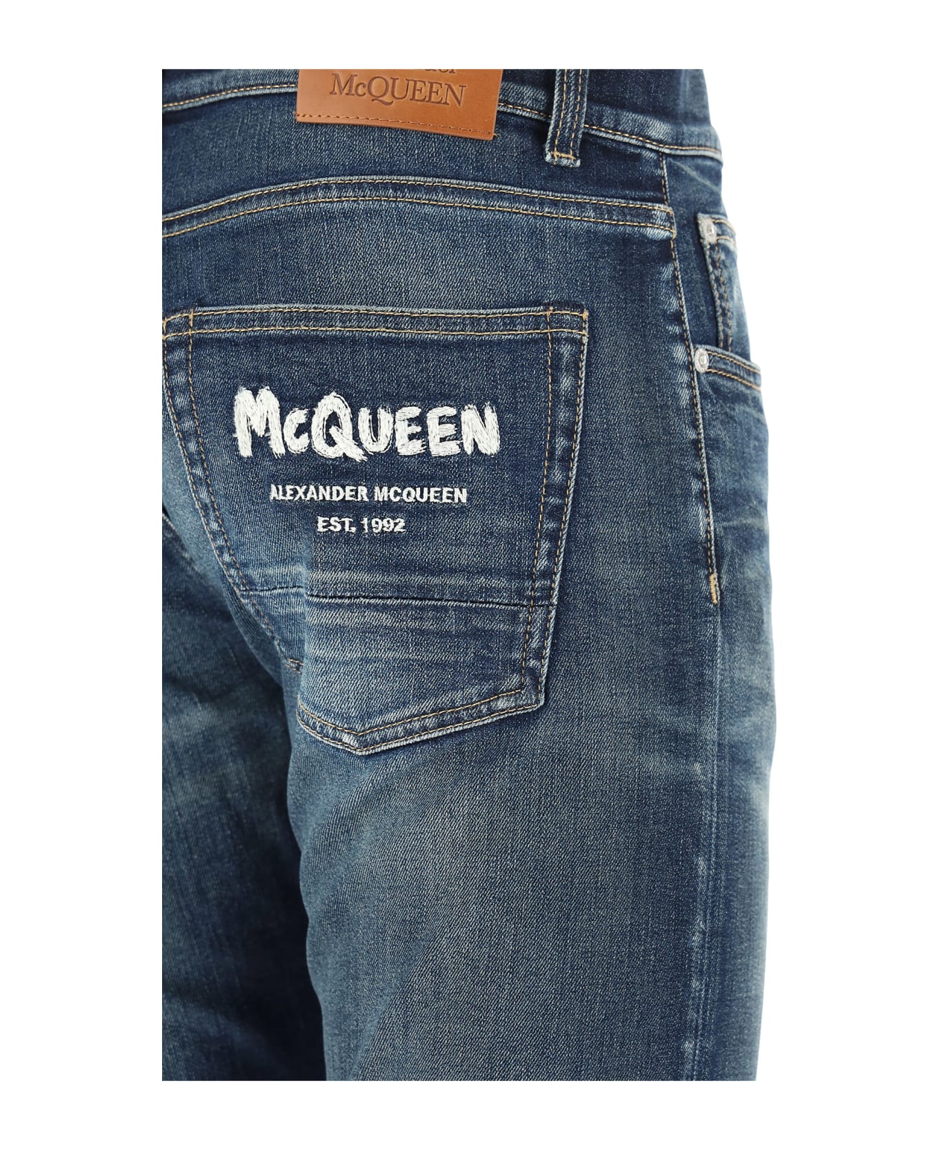 Alexander McQueen Logo Patched 5 Pockets Jeans - Blue Washed