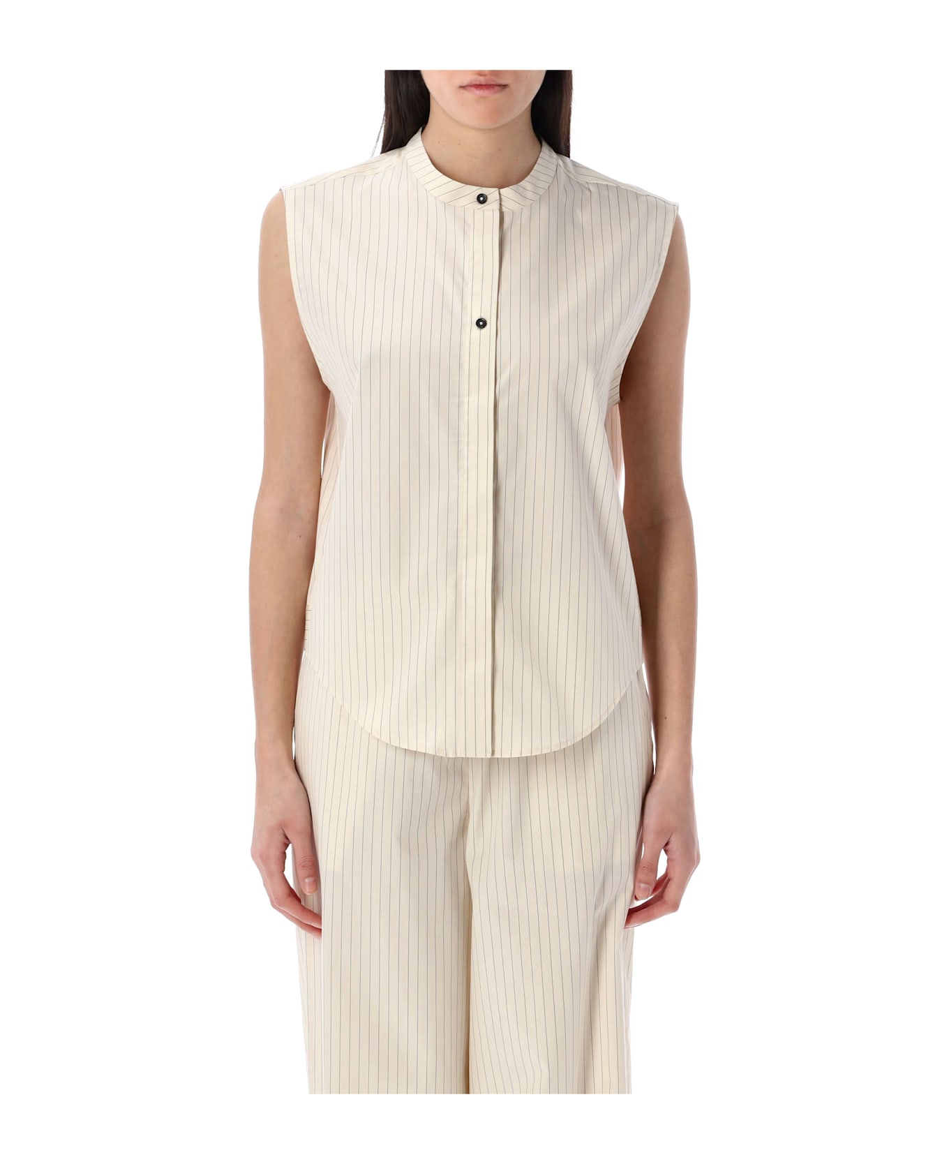 Loulou Studio Hale Stripes Sleeveless Shirt - IVORY BLACK