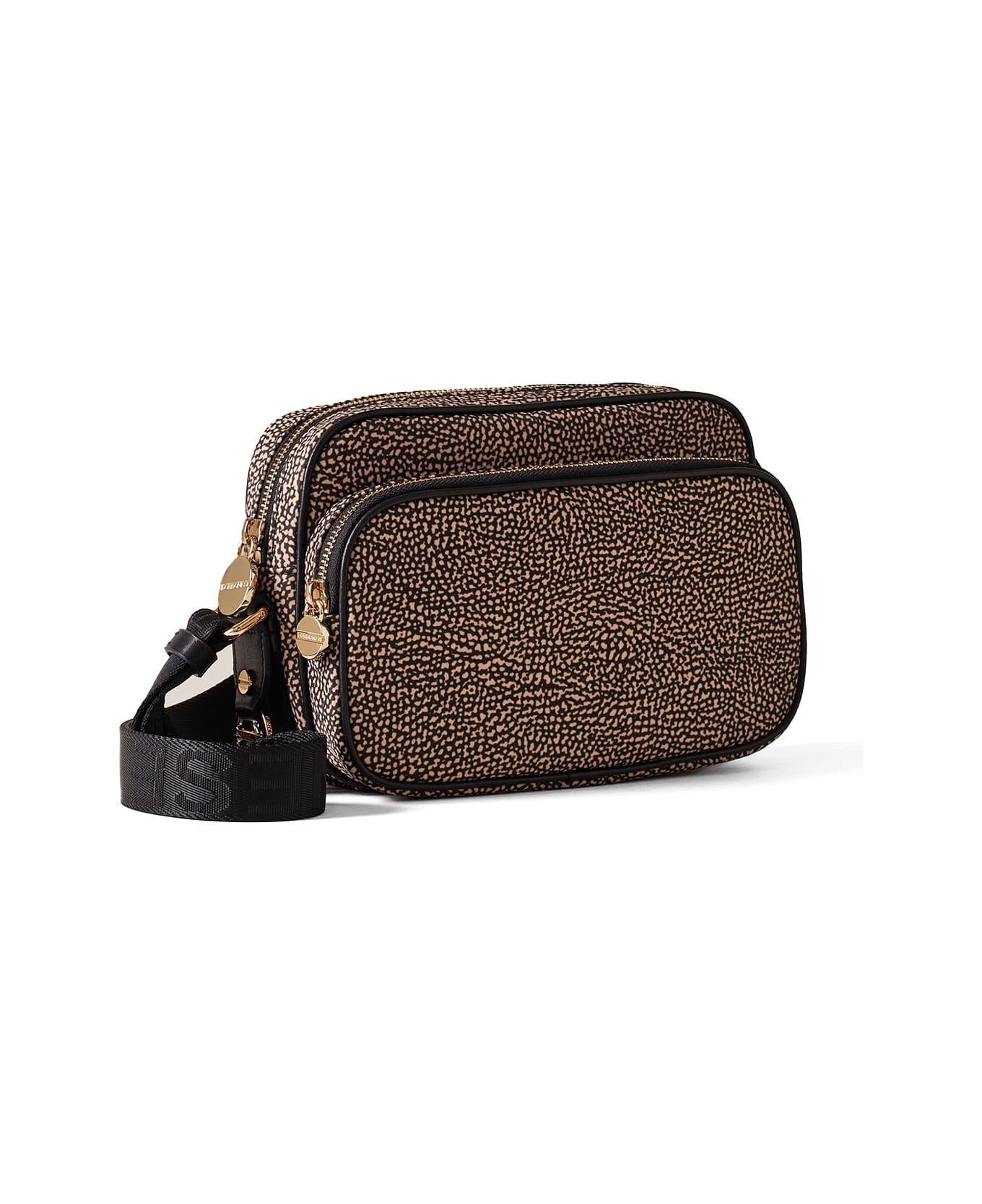 Borbonese Small Shoulder Bag In Op Fabric - OP NATURALE/NERO