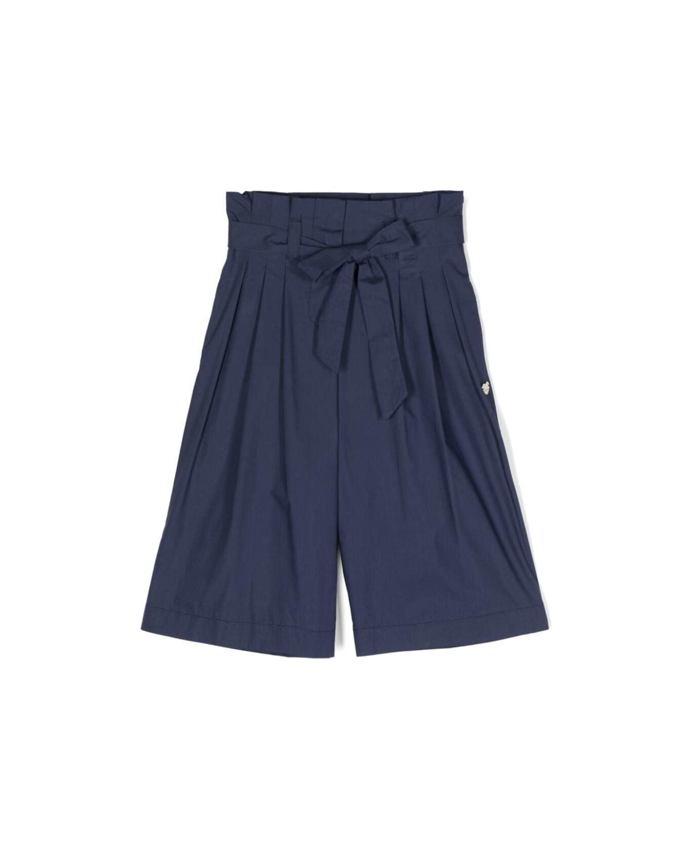 Monnalisa Blue Shorts With High Waistband In Cotton Girl - Blu ボトムス