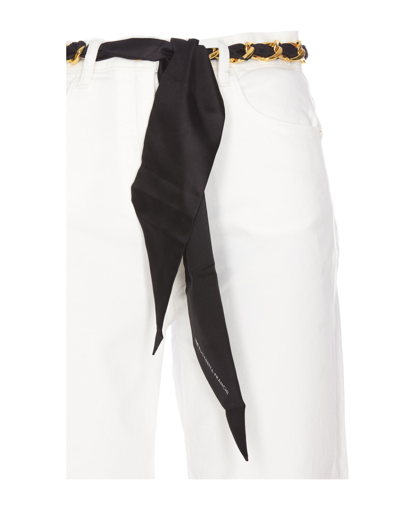 Elisabetta Franchi Cropped Wide Jeans With Chain Belt - Ivory