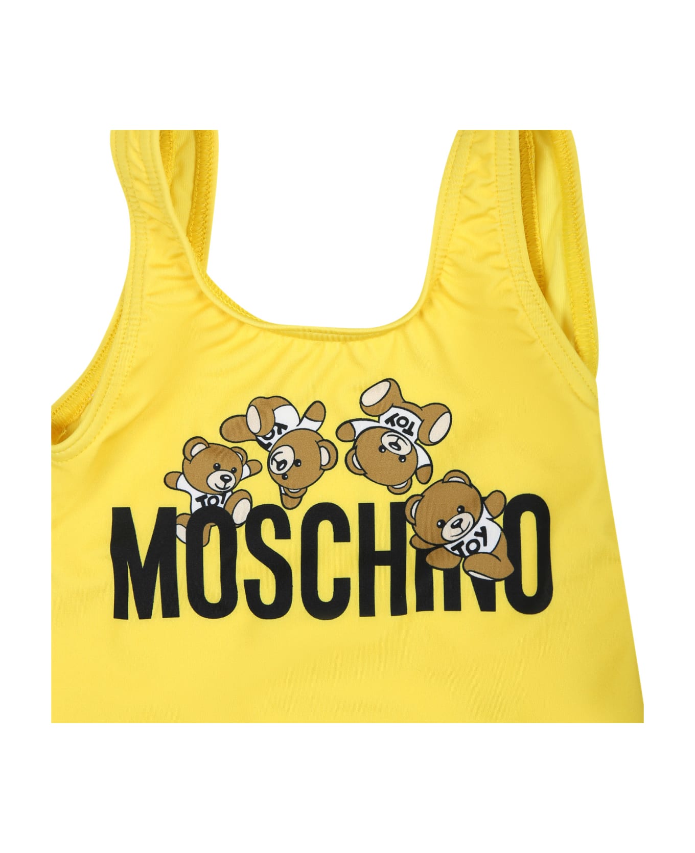 Moschino Yellow One-piece Swimsuit For Baby Girl With Logo And Teddy Bear - Yellow