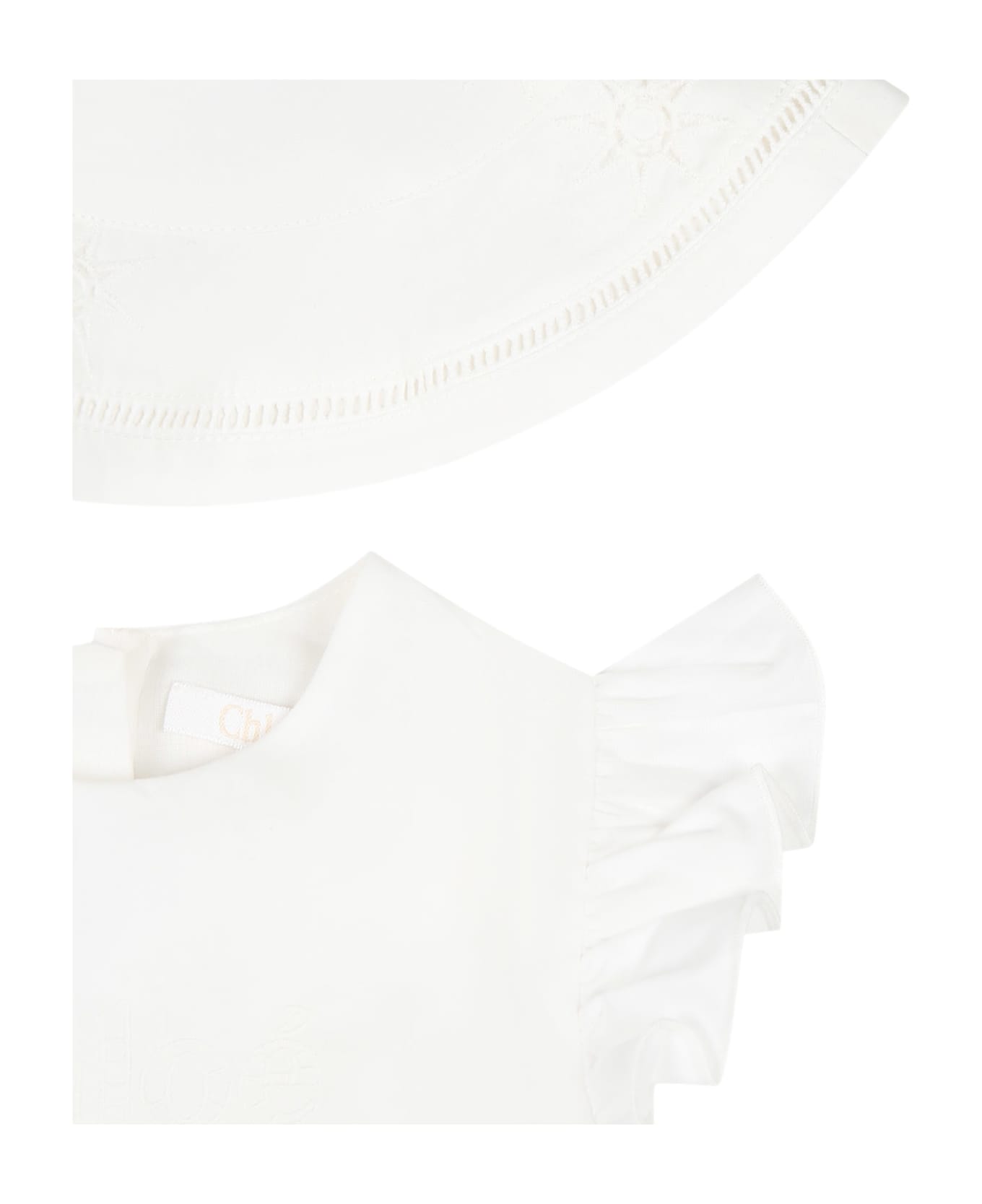 Chloé White Dress For Baby Girl With Logo - White ウェア