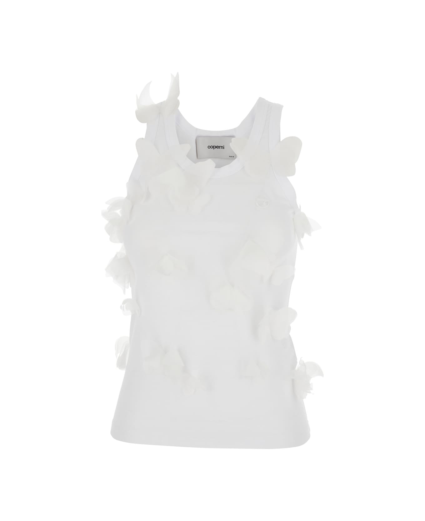 Coperni 'butterfly' White Sleeveless Top With Logo Detail On The Front And Ruches In Cotton Woman - White
