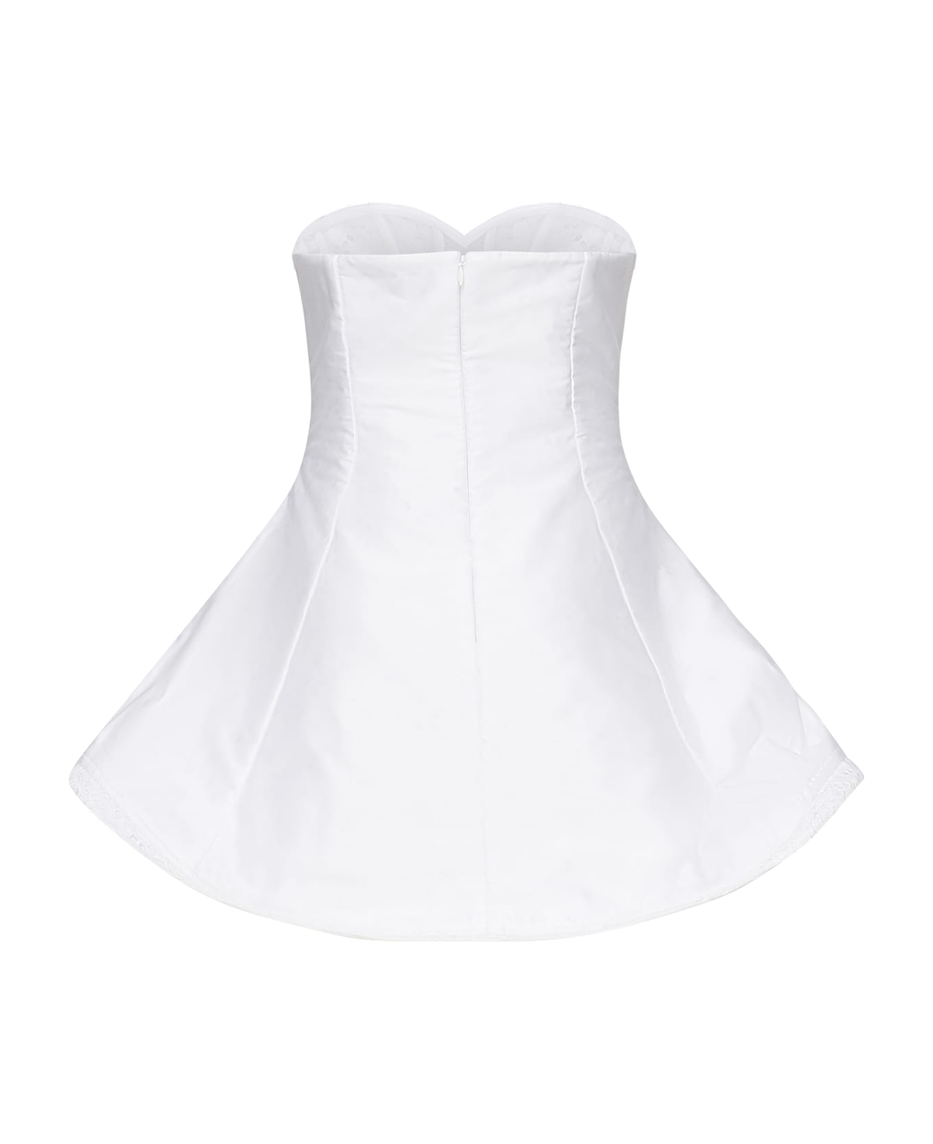 Magda Butrym Strapless Mini Dress In White Lace Poplin - White