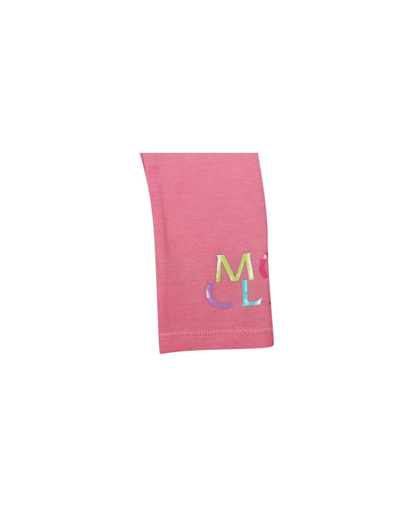 Moncler Cotton Leggings With Elastic Waistband And Logo At The Bottom - Pink
