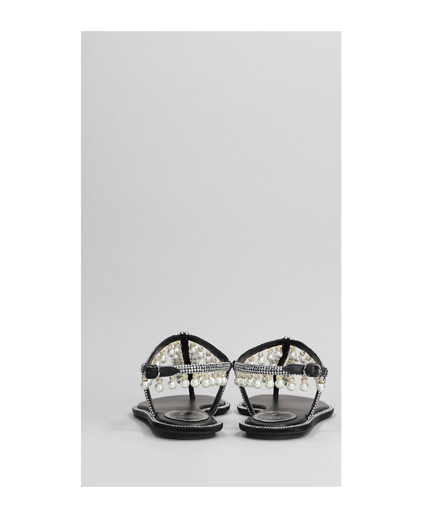 René Caovilla Diana Flats In Black Leather - black